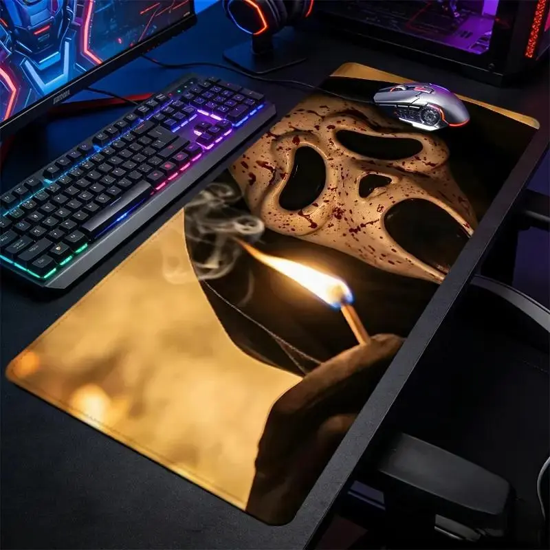 60x35cm Large-Sized Blood Stained Ghostface Mask Gaming Mouse Pad, Non-Slip Rubber Base, Lock Edge, High-Definition Printing, Scream Horror Themed, Suitable for Laptop/PC, Home & Office, Great Gift for Loved Ones