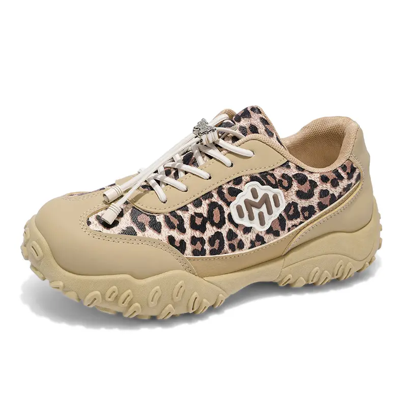 Women's Vintage Animal Print Leopard Patchwork Chunky Low Top Platform Dad Sneakers - Fabric, Quick Pull Toggle Laces, Breathable, Anti-Slip, Outdoor Street Fashion Casual Trainers, Outdoors