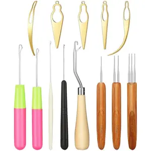 13 Pack Stainless Metal Dreadlocks Crochet Hook Hair Tool Set - 3 Sizes 0.75mm Crochet Needles, 5 Interlocking Tools, 5 Bent Latch Hooks, Heatless Kit for Locs Maintenance & Hairstyle Designing