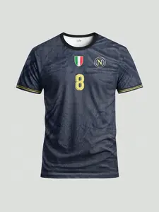 Neapolitan men's football jersey - Dark blue textured vintage football training outfit - Fan-exclusive cultural T-shirt, numbered 8 with dark blue textured design - Football training T-shirt, Sportswear Top