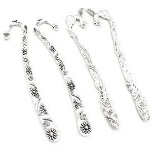 5pcs Vintage DIY Bookmark Charms Flower Antique Silver Plated Zinc Alloy Charms Pendant for Bookmarks Metal Jewelry Accessories