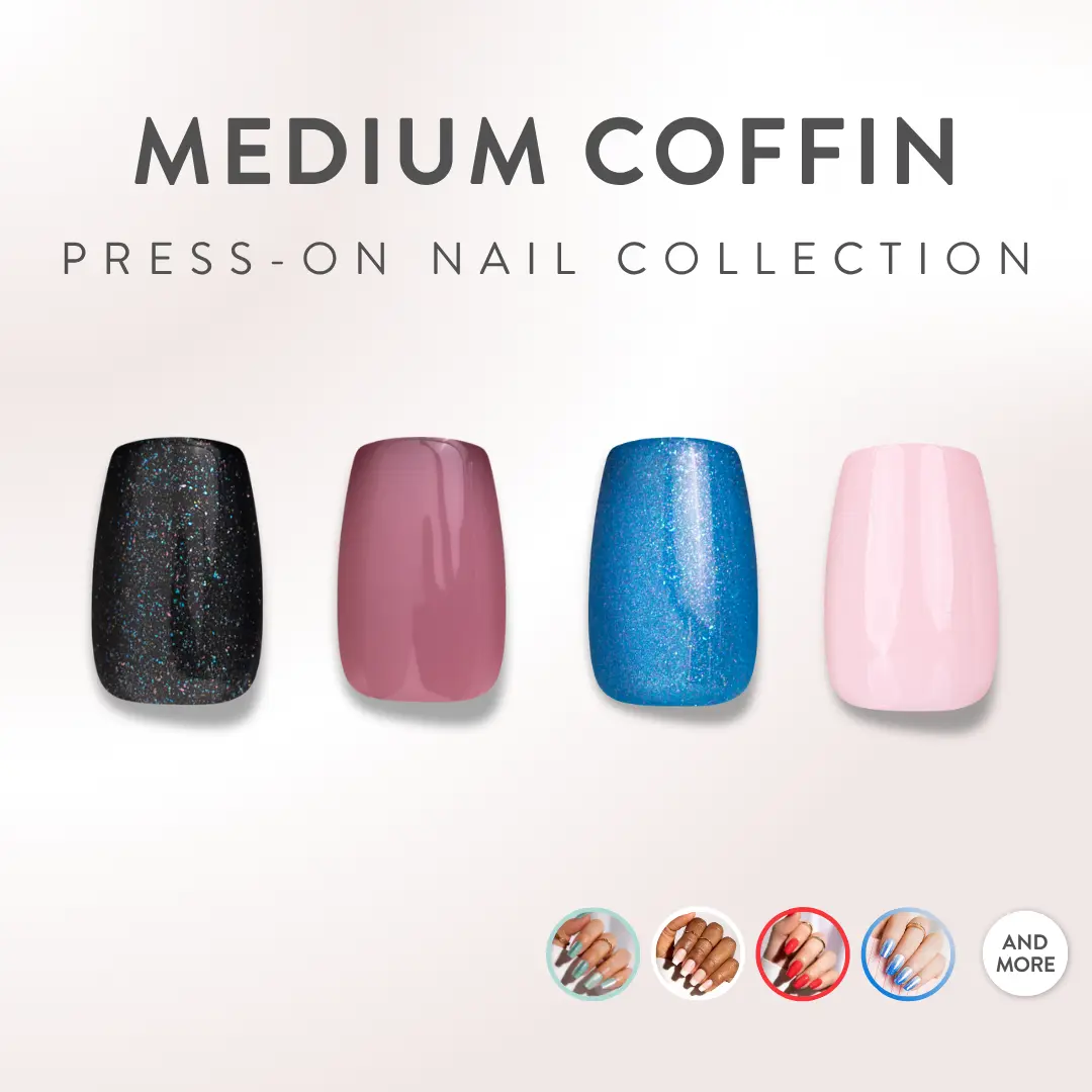 Red Aspen Medium Coffin Press On Nails Salon-Quality Damage-Free 2-Week Wear Nail Dashes