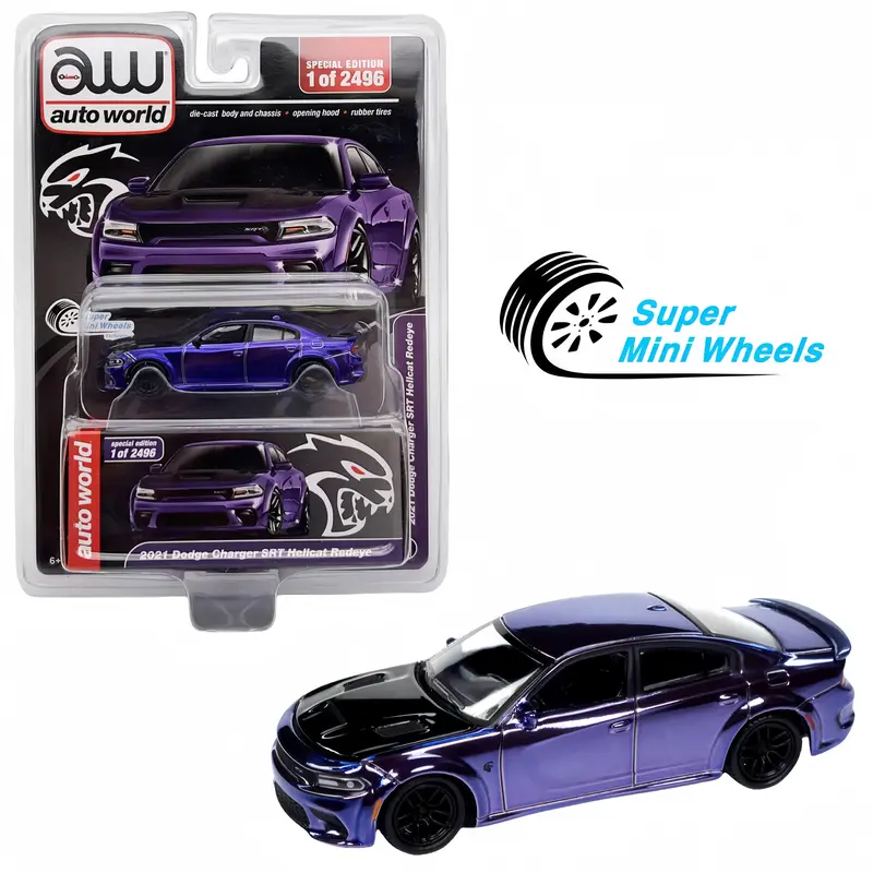 Auto World x Super Mini Wheel 1:64 2021 Dodge Charger SRT Hellcat Redeye Chrome Purple - Super Mini Wheels Exclusives !