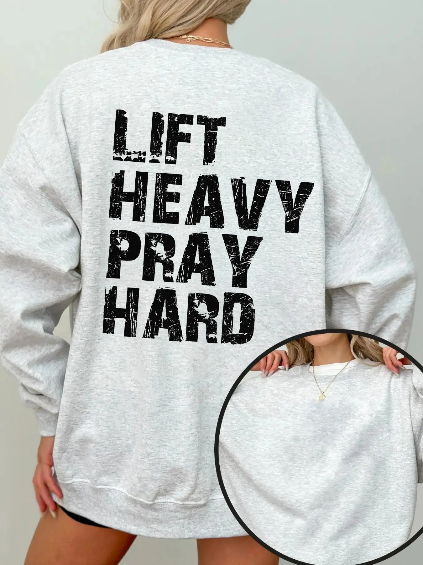 Lift Heavy Pray Hard Christian Gym Pullover Sweatshirt For Women Trendy Workout Gift For Faithful Fitness Friends Fitted Crewneck