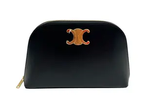 Pre-owned Celine Calfskin Small Leather Goods CELIN TRIOMPHE BLACK LEATHER POUCH