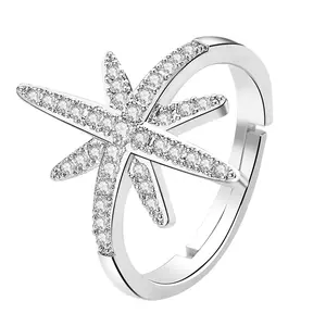 OIDEA Star Ring for Women, Adjustable Open Rhinestone Diamond Six Point Star Rings, Silver Tone Dainty Bridal Rings for Teen Girls Jewelry Gift