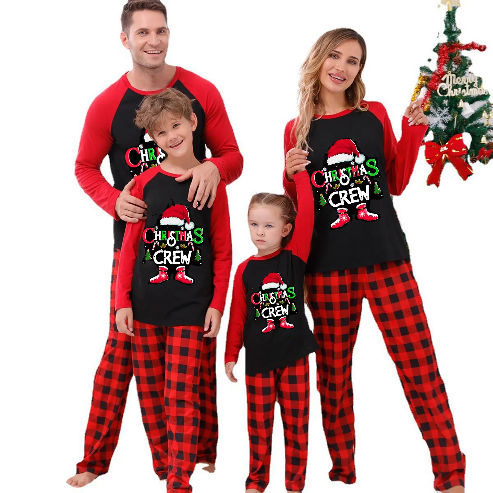 FOCUSNORM Family Matching Pajama Sets Cute Christmas Plaid Letter Sleepwear Snowman Holiday PJS For Couples And Kids