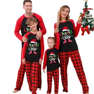 FOCUSNORM Family Matching Pajama Sets Cute Christmas Plaid Letter Sleepwear Snowman Holiday PJS For Couples And Kids