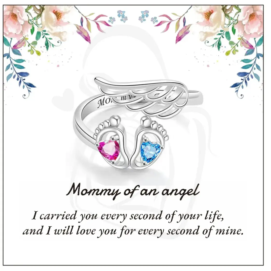 Adjustable Sterling Silver Mommy of an Angel Stacking Ring - Personalized Promise Engagement Gift for Mom