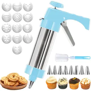 Cookie Press, Stainless Steel Cookie Decorating Kit, Dessert Decorating Syringe with 8 Piping Tips 13 Cookie Discs for Biscuit Maker, Frosting Piping Kit for Cupcake Decoration Bakeware Utensils