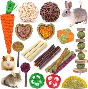 VESPRO Rabbit Bunny Toys for Rabbits Hamster Guinea Pig Toys Natural Timothy Hay Sticks Chew Treats and Balls for Rabbit, Chinchilla, Guinea Pig, Hamster, Bunny Teeth Care