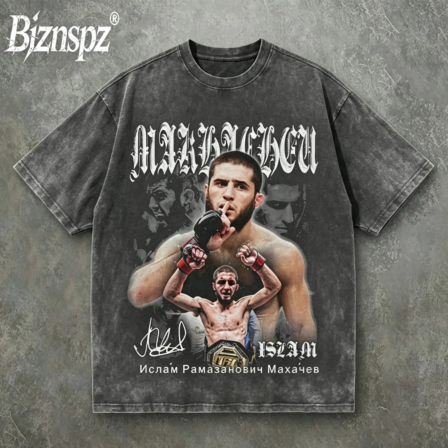 Men's Vintage Islam Makhachev UFC Retro Graphic Tee - Menswear Casual Stylish Oversized Washed Cotton Short-Sleeve Tops, MMA Legend Heavyweight Streetwear T-Shirt