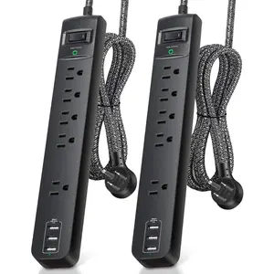 10Ft Long Surge Protector Power Strip - Extension Cord with Multiple Outlets, 5 Widely Outlets 3 USB  Ports, Flat Plug Overload Surge Protection, Wall Mount for , Office ETL Listed, 2 Pack