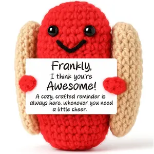 Handmade Positive Crochet Hot Dog with Encouragement Card – Thoughtful Emotional Support Stuffed Animal Gift for Friends or Colleagues Handmade Crochet Figure