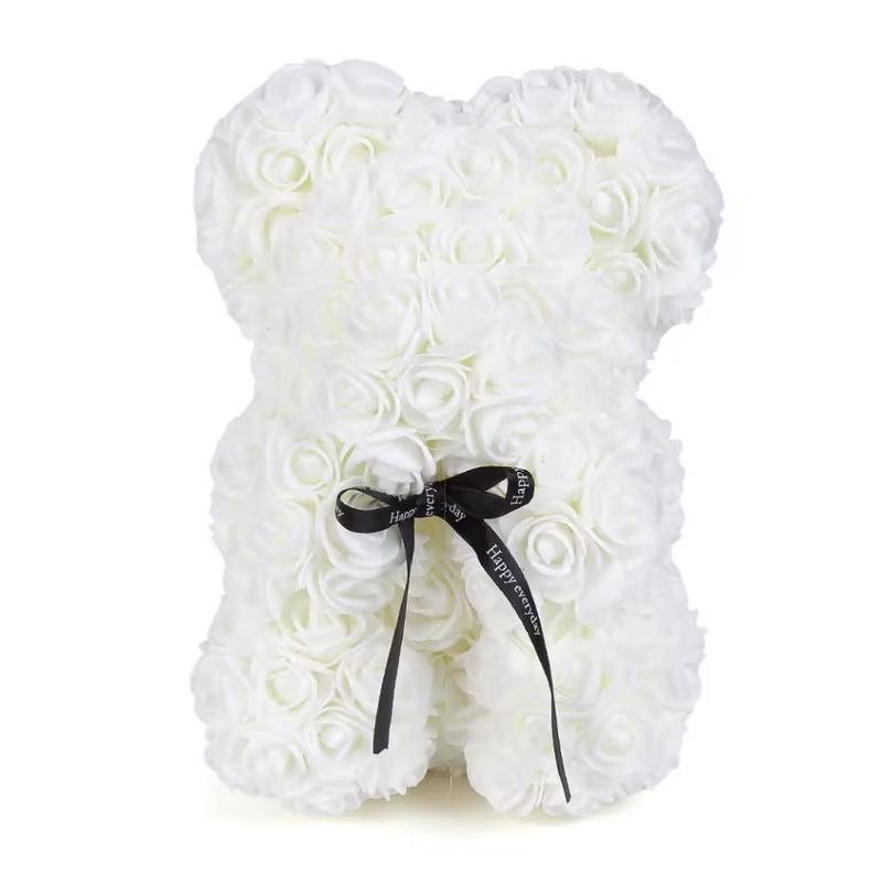 Valentines Bear Cute Gift - Rose Teddy Bear with Heart Card and Black Bow - Perfect for Valentine's Day Presents