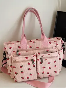 Women's Strawberry Pattern Tote Bag, Large Capacity Daily Shoulder Bag, Fashion Casual Multifunctional High-Quality Commuter Handbag, Daily Commuting Bag