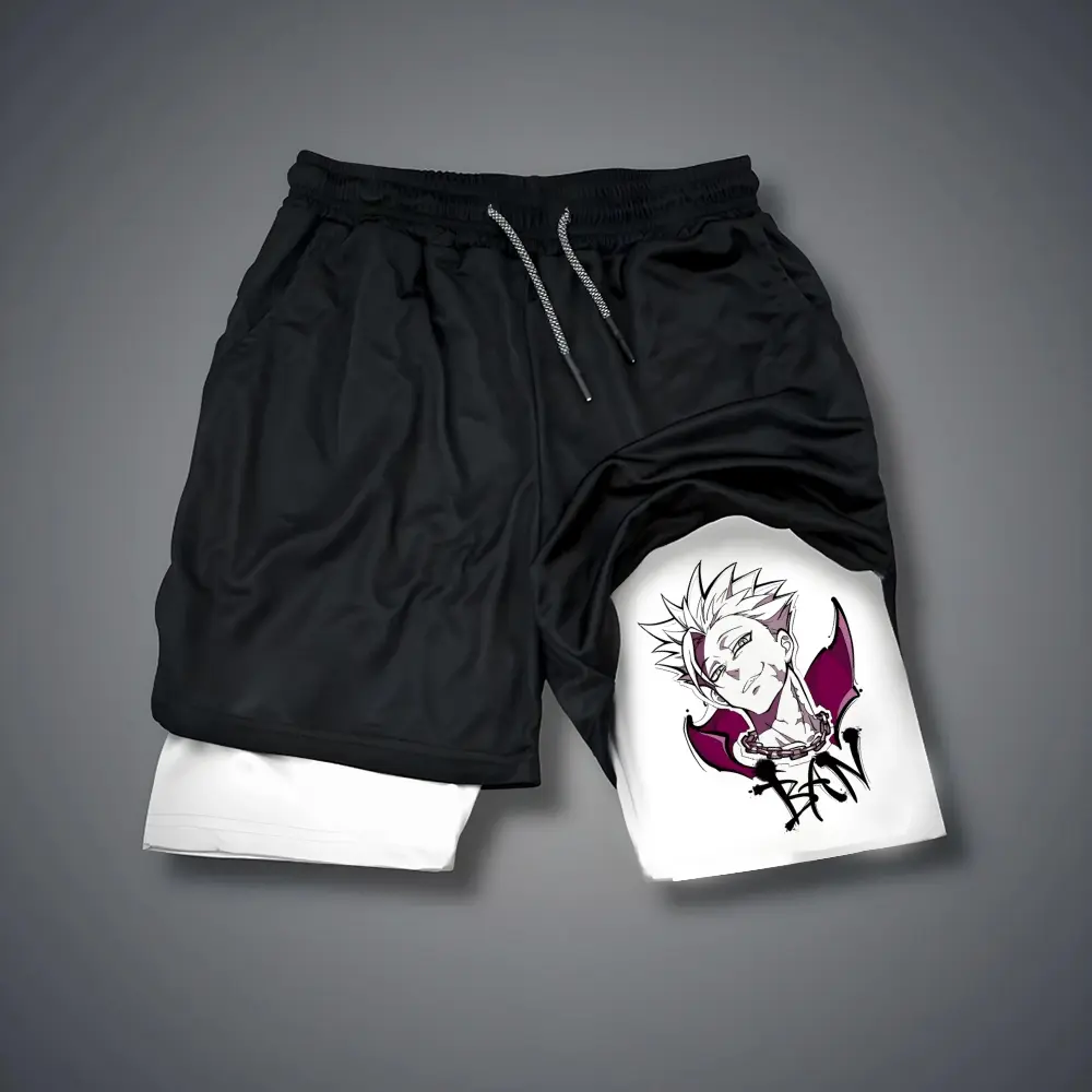 The Seven Deadly Sins Double-Layer Sports Shorts Graphic Shorts Black Shorts Camo Shorts Streetwear Shorts Men Outfits Men Short Shorts Vacation Outfits Shorts