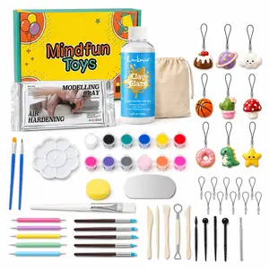 Air Dry Modeling Clay Pottery Kit for Adult Beginners, Complete DIY Craft Set with Sculpting Tools, Acrylic Paints, Brushes, Clay Glaze Varnish and Keychain Making Supplies for Home Hobby Activities