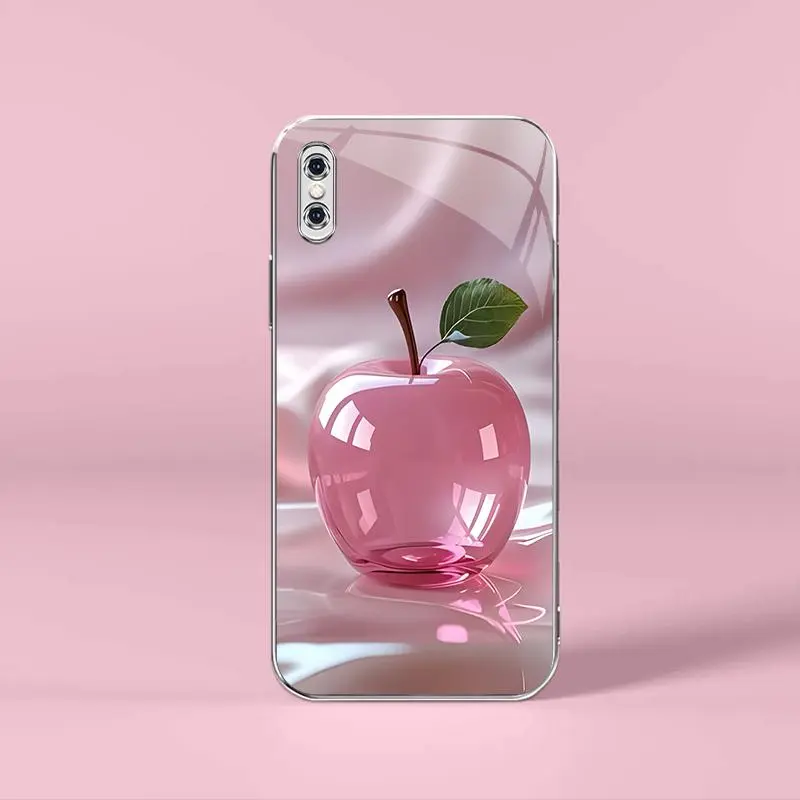 Pink crystal fruit for【iPhone Xs Max】light luxury electroplated glass case, making you different---975