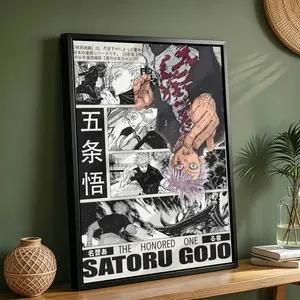 Jujutsu Kaisen Framed Canvas Poster Set, Ryomen Sukuna, Satoru Gojo, Toji Fushiguro & Yuji Itadori Wall Art with Aluminum Alloy Frame, Anime Manga Prints for Bedroom & Otaku Room, Ready to Hang Decor for JJK Fans