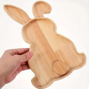 Wooden Rabbit Shaped Serving Tray, 1 Count Modern Easter Snack Tray, Smooth Wooden Serving Tray for Home Kitchen Party, Plates