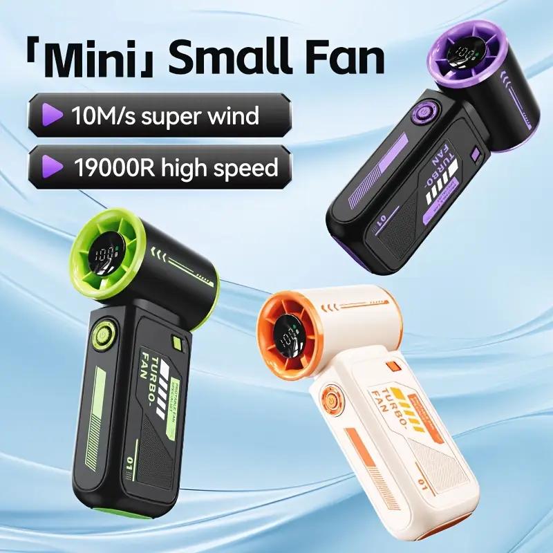 USB Rechargeable Portable Handheld Fan Powerful Mini Turbo Fan Adjustable Speed 1-100 LED Digital Display Lightweight Easy to Carry for Outdoor Indoor Camping Office Home Use  Selfie