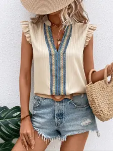 Women's Embroidered Decorative Fitted Blouse, Casual Top for Summer, Women's Clothing for Daily Wear, Womenswear