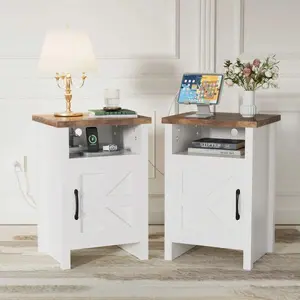 Farmhouse Modern Nightstand With Shelf And Barn Door,  For Bedroom