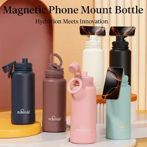 1Pc 32oz Stainless Steel Durable Insulated Outdoor Fitness Water Bottle with Magnetic Phone Holder, Dual Wall Insulated Sports Hydration Flask