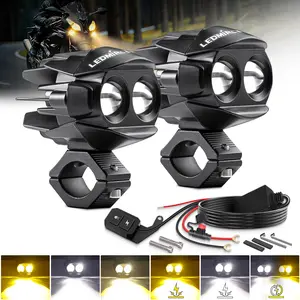 LEDMIRCY 8-Mode Motorcycle Auxiliary Lights Kit – Dual Switch, White/Amber Strobe Switchback, Plug & Play Waterproof Fog Light  Fit For Motorcycle SUV ATV Boat – 2Pcs