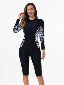 Women's Long Sleeve One-Piece Swimsuit, Quick-Dry Swimwear for Swimming Racing Surfing Snorkeling, Slimming Design