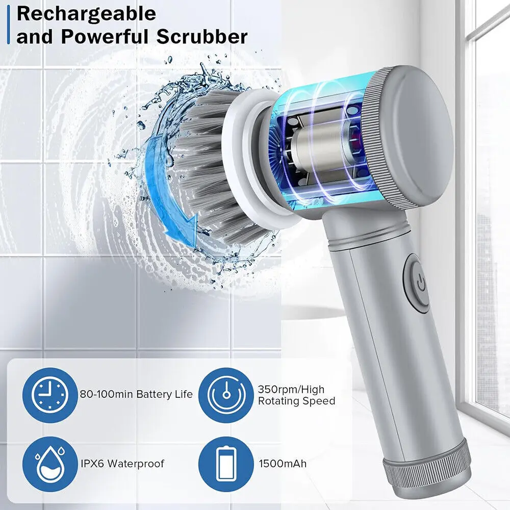 Rechargeable Electric Rotary Cleaning Brush with 7 Heads