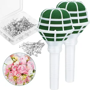Boao Bride Flower Bouquet Holder Wedding Bridal Foam Floral Handle Holders for Bride Artificial Flowers Decoration with 50 Pieces Wedding Bouquet Pins(2 Pieces)
