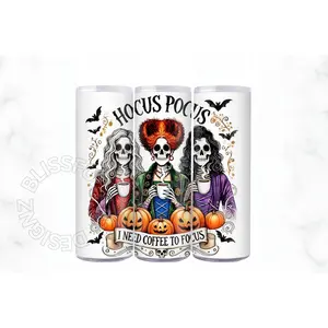 I Need Coffee To Focus 20oz Tumbler, Great for Your Morning Brew, This Retro Halloween Tumbler Features a Fun Witch Design, Available in 20oz & 30oz Sizes