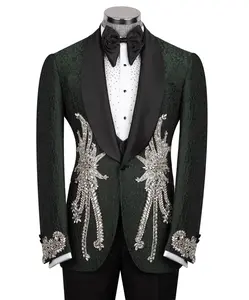 Emerald Elegance Tuxedo with Silver Embroidery
