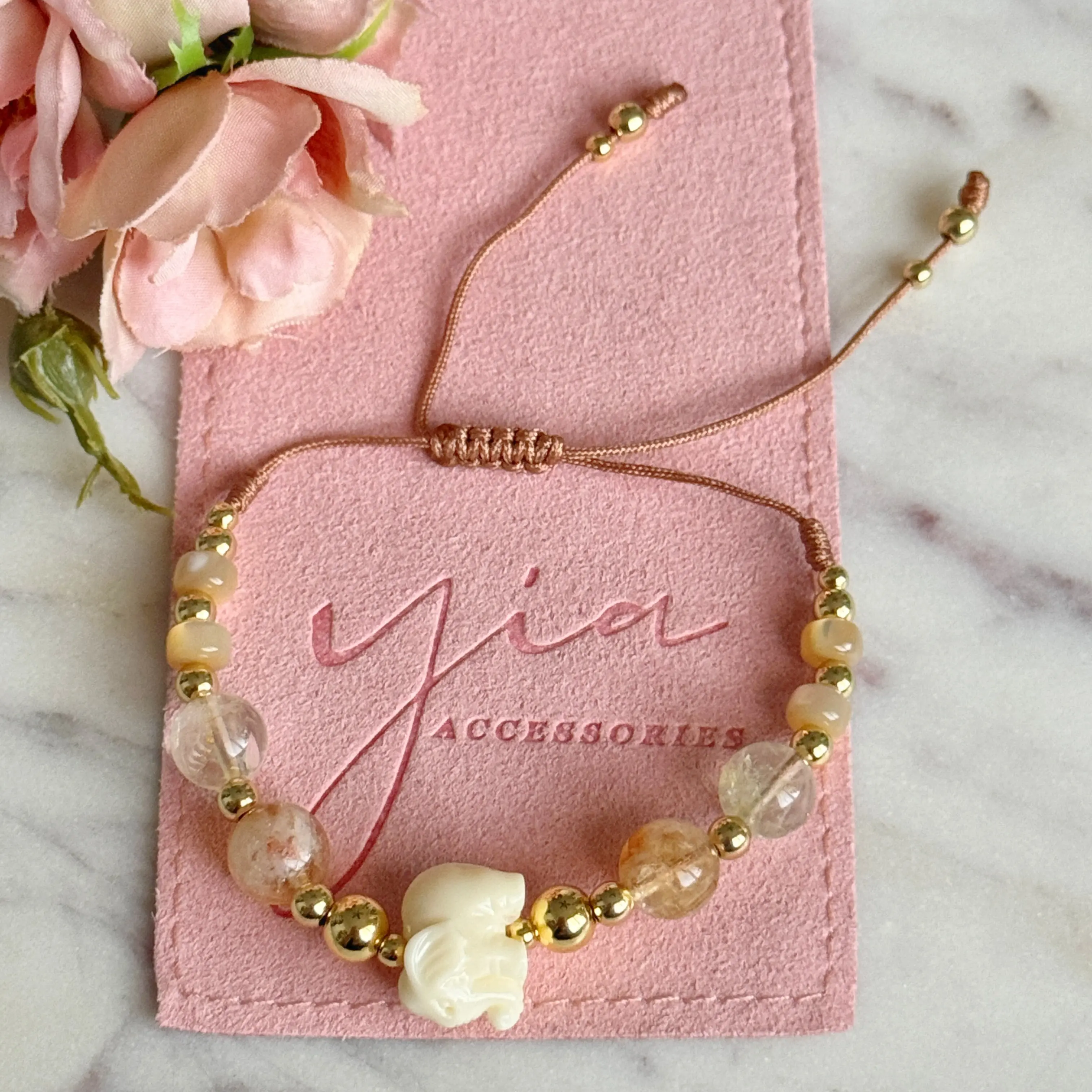 Citrine Beaded Bracelet for Women, Adjustable Gold Filled Jewelry with Elephant Charm, Inspirational Fortune Keeper Gift, Bracelet Jewelry, Beaded Bracelets