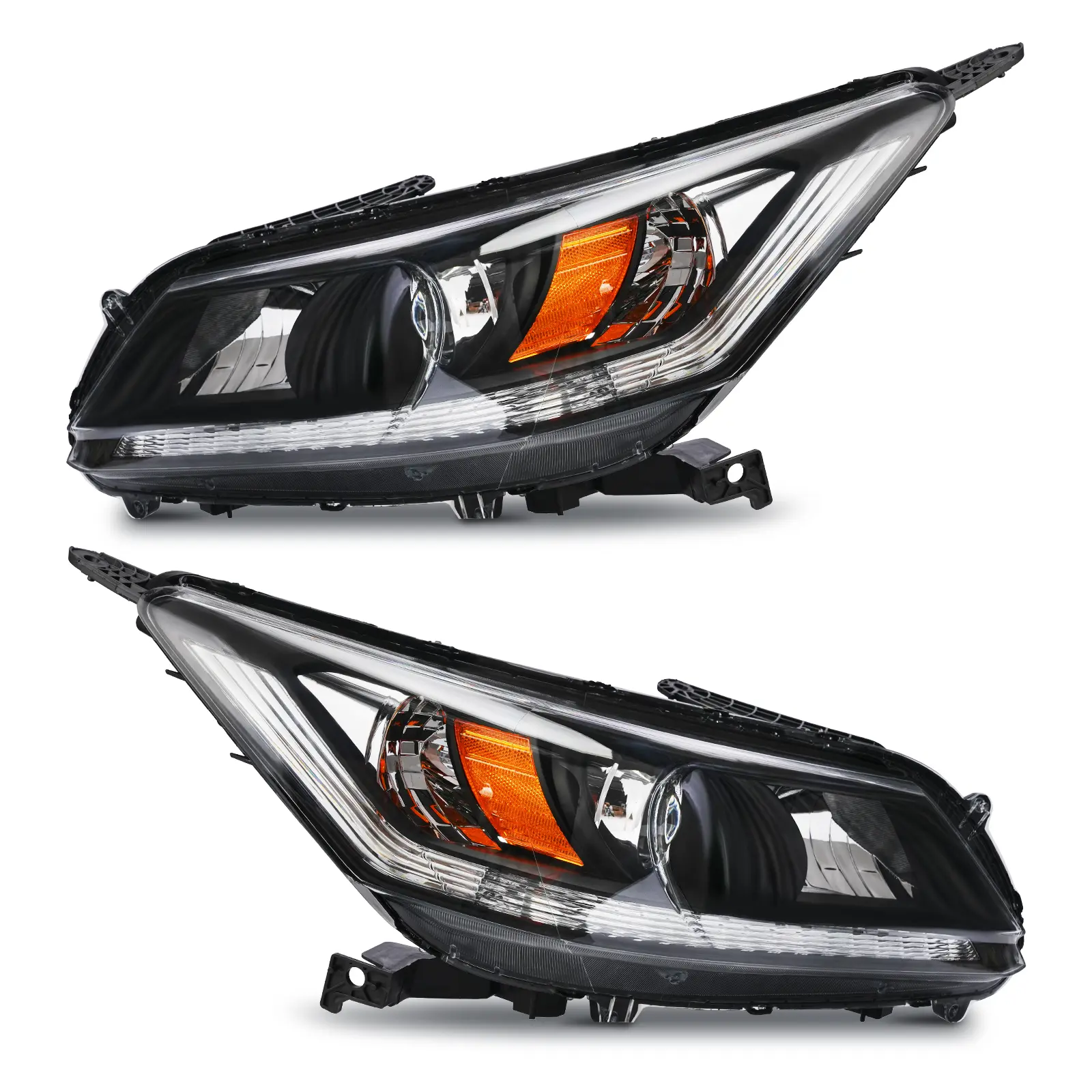 TRIBLESIX 2013-2015 Honda Accord EX Automotive Headlight Assemblies, Black Housing Projector Headlamp, Halogen Type, Yellowing-Resistant, Dustproof, Bolt-On Easy Installation, No Bulbs Included, Part#HO2502151 HO2503151
