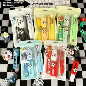6-piece football stationery set, World Cup themed stationery set, including 6-color ballpoint pen, neutral pen, pencil, eraser, correction strap, football themed keychain, durable and stylish design, perfect gift for football fans, suitable for classroom