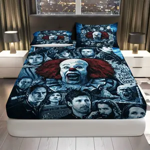 3Pcs Horror Movie Halloween Fitted sheet Three Piece Set (1*Fitted Sheet+2*Pillowcases, Coreless), Halloween theme, Scary Bedding Set, Mattress protector Soft, Breathable