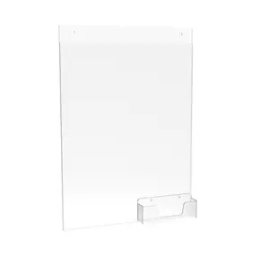 6 PACK 8.5X11" Wall Mount Sign Holder with Business Card Holder Clear Acrylic Picture Frame Single-Side Image Holder, Peel Off Protective Film (White) Before use 12061-8.5*11+10113-6PK-NF