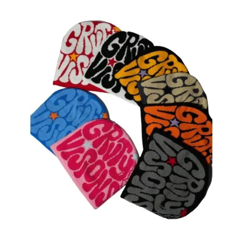 Men’s Letter Jacquard Spider Web Knit Hat Street Style Warm Beanie for Fall and Winter Fashionable Casual Winter Headwear