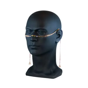 Gold Chevron face chain with Rose Quartz and Beetles