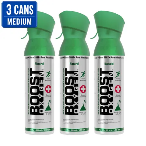 Boost Oxygen® Portable Supplemental Oxygen Respiratory Aid, Discounted 3-Pack, Medium Size, Natural or Aromatic Options