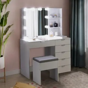 Bedroom Vanity Table Set 10 LED Mirror Makeup Desk with Storage Dressing Dresser