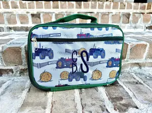 Hay Now Tractor Lunch Box 10" L x 3" W x 7.5" H with Monogram Initials Tractor Design