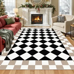 Modern Checkered Living Room Carpet, Washable Non-Slip Soft Comfortable Bedroom Rug, Christmas Home Decor Gift for Dining Office Sofa Tea Table