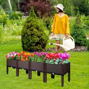 Multifunctional raised planters; upgraded elevated vegetable garden containers with drainage systems; suitable for rectangular planter arrangements on patios, gardens, and balconies; rectangular garden bed sets for indoor and outdoor use