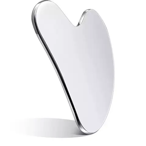 Gua Sha facial tool, stainless steel Gua Sha facial acupuncture therapy tool, facial massager, for jawline sculpting and reducing puffiness (silver)