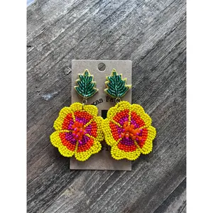 Handmade Hibiscus Flower Beaded Earrings