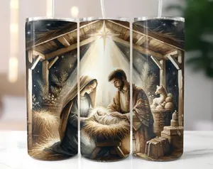 Christmas Nativity Scene 20 oz Skinny Tumbler Sublimation Straight Tumbler Christmas Tumbler